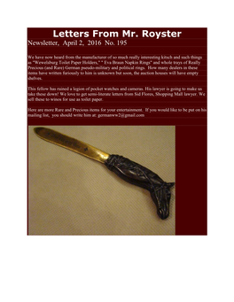 Letters from Mr. Royster Newsletter, April 2, 2016 No