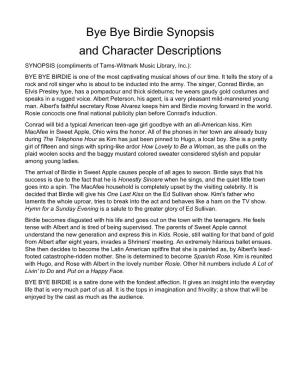 Bye Bye Birdie Synopsis and Character Descriptions