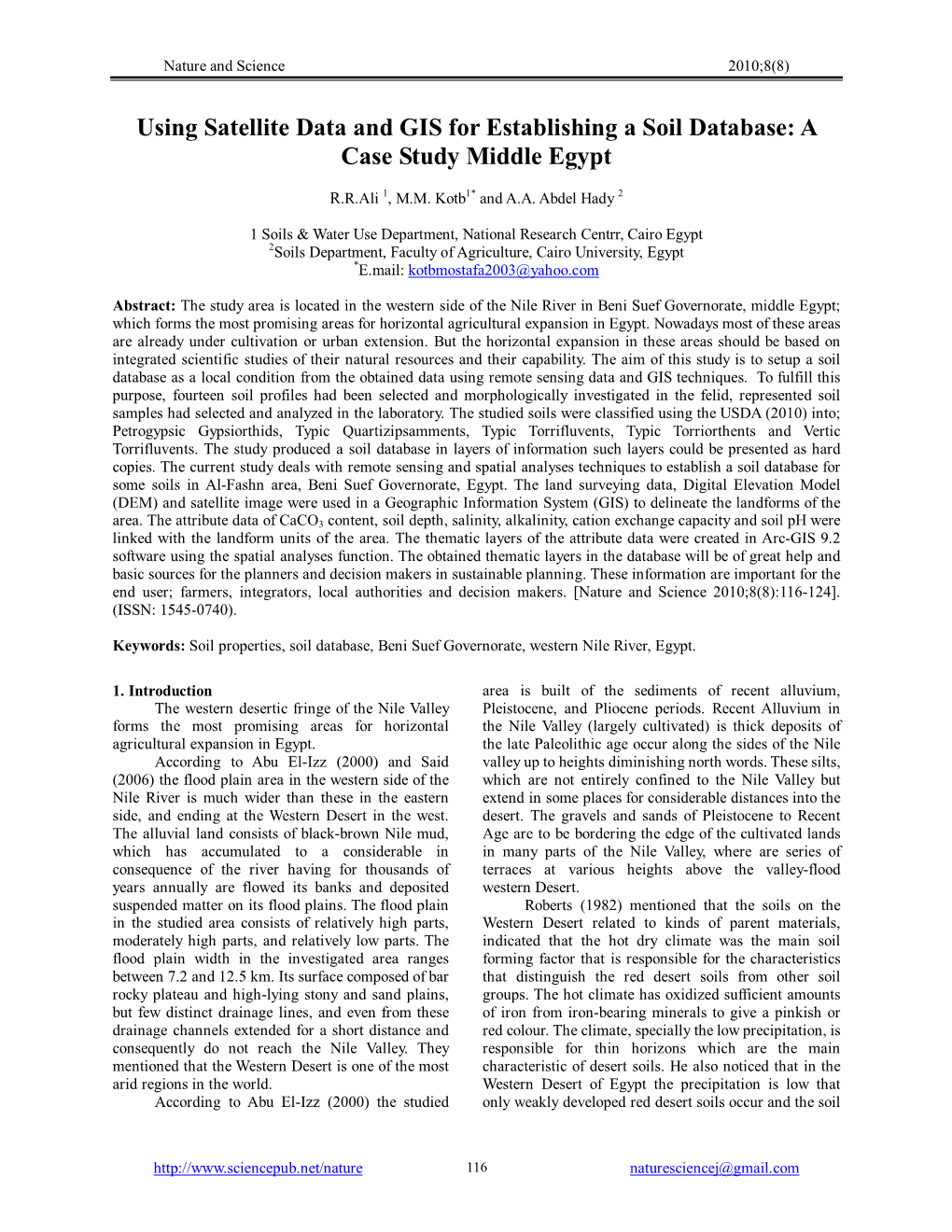 Using Satellite Data and GIS for Establishing a Soil Database: a Case Study Middle Egypt