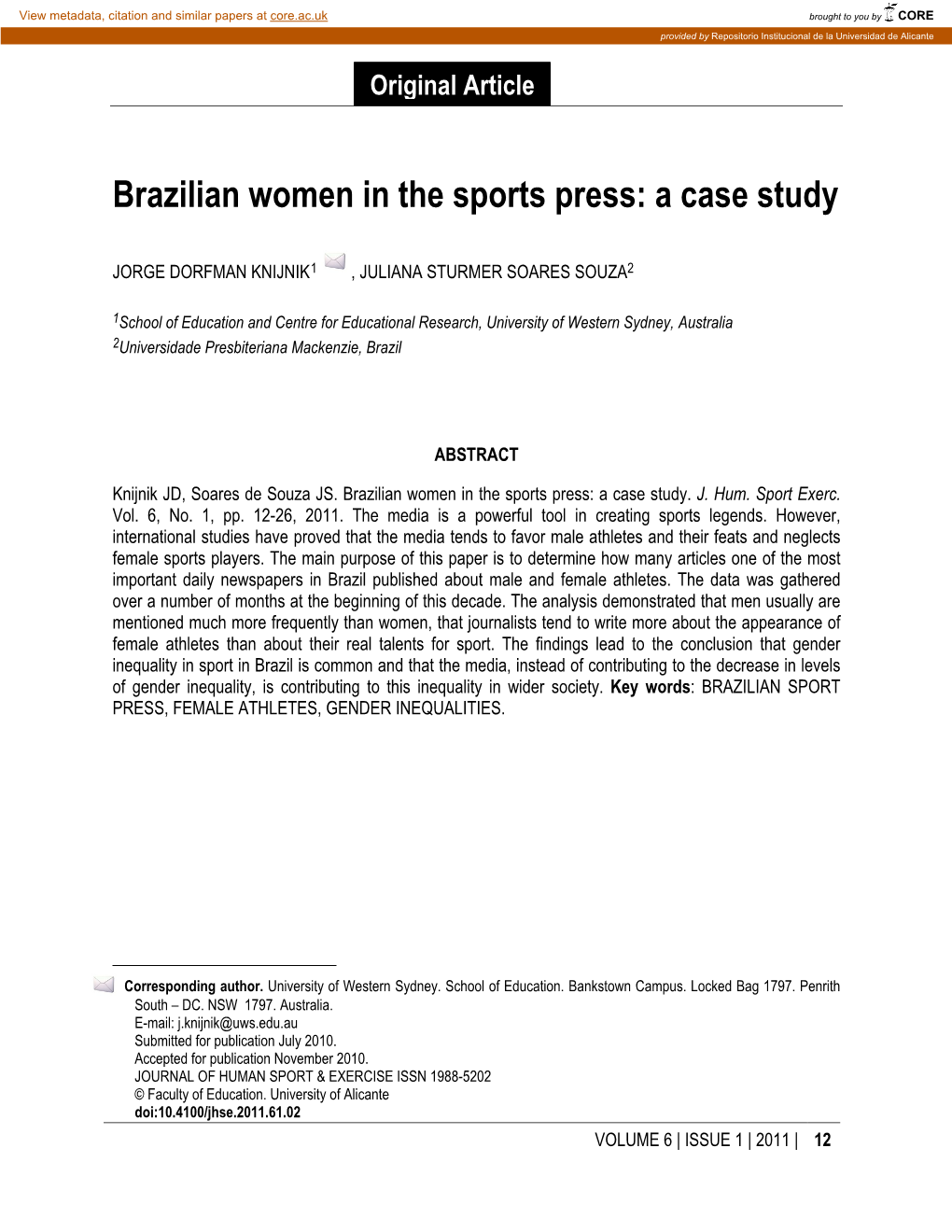 Brazilian Women in the Sports Press: a Case Study