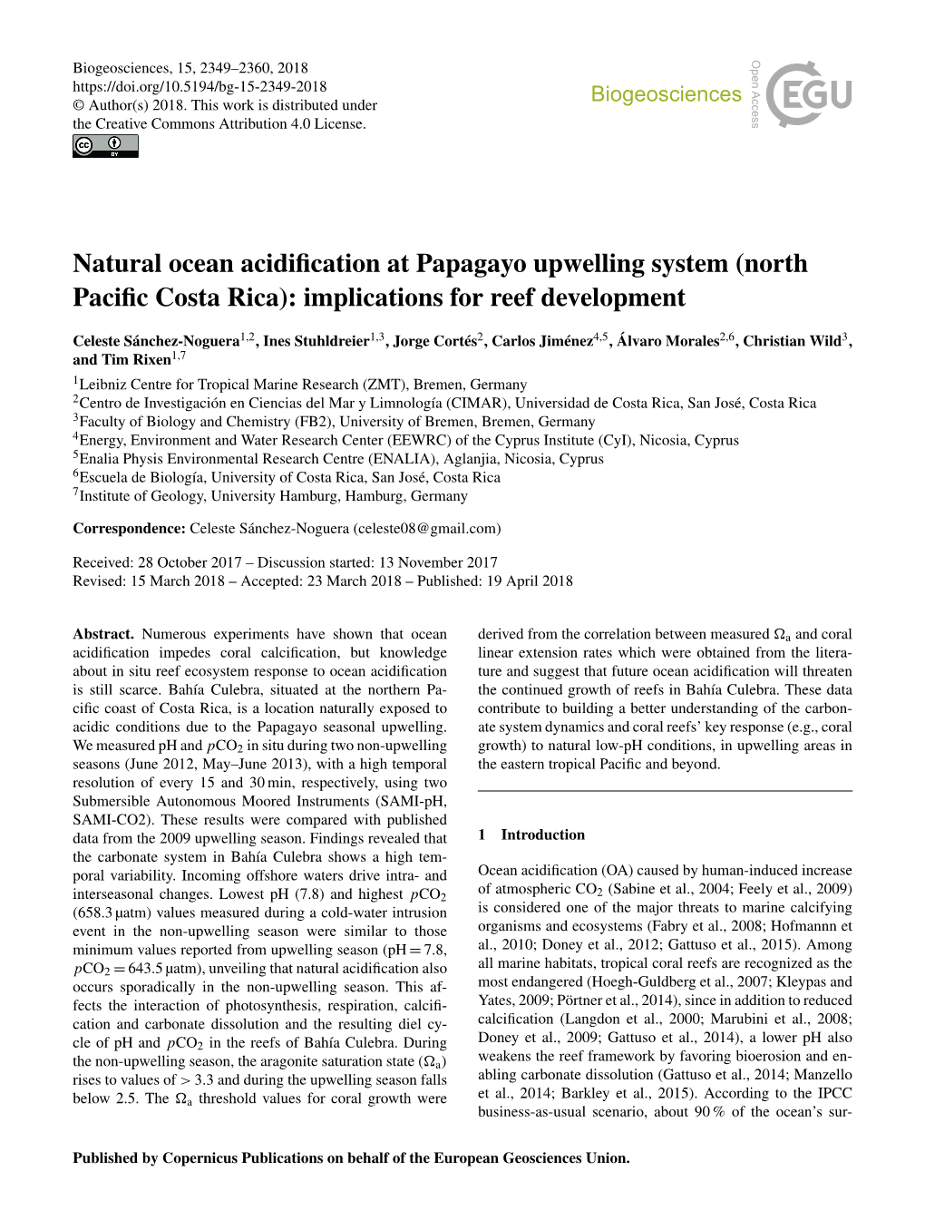 Natural Ocean Acidification at Papagayo Upwelling System (North