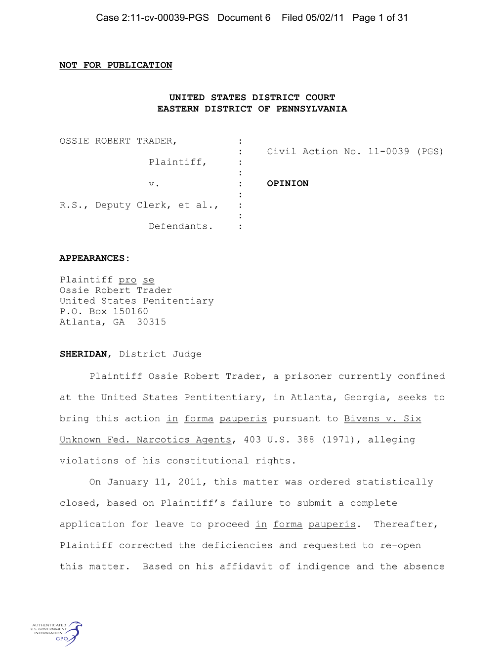 Case 2:11-Cv-00039-PGS Document 6 Filed 05/02/11 Page 1 of 31