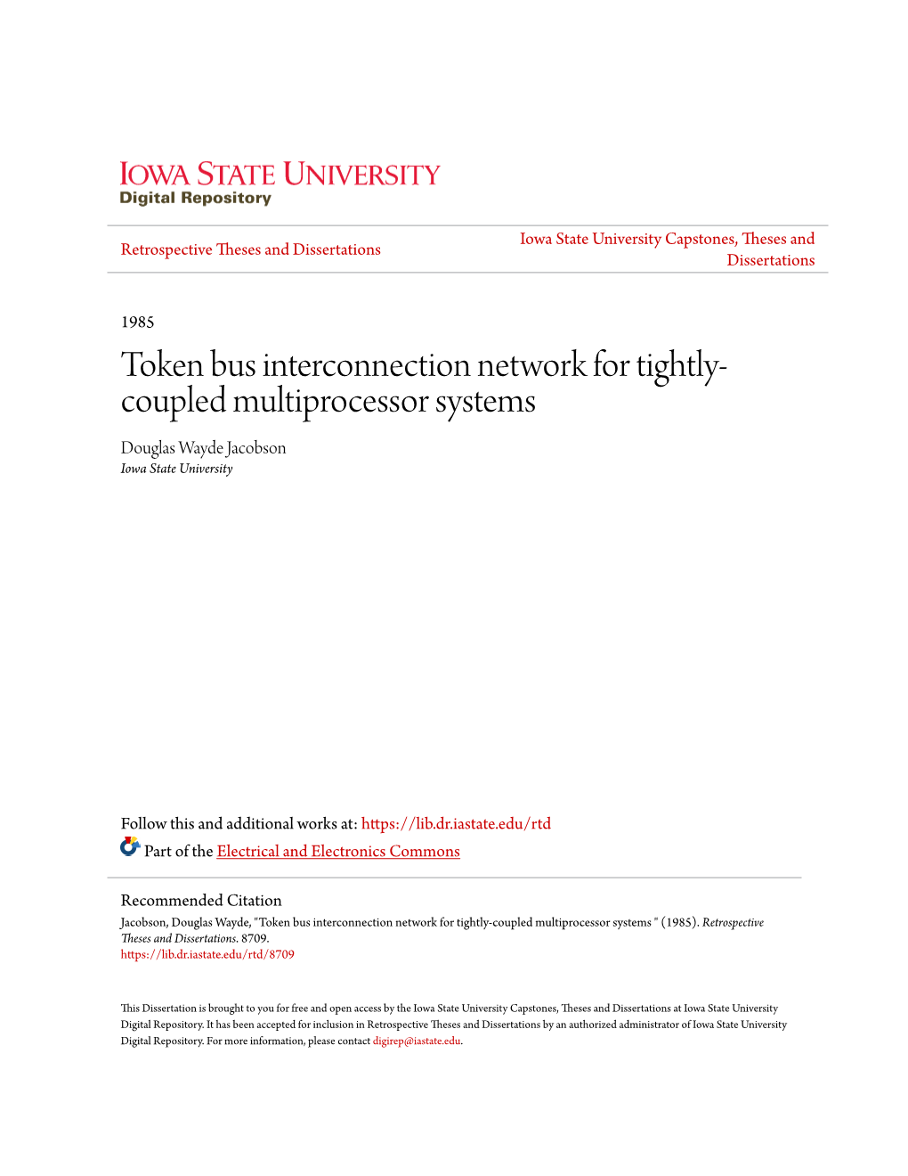 Token Bus Interconnection Network for Tightly-Coupled Multiprocessor Systems 