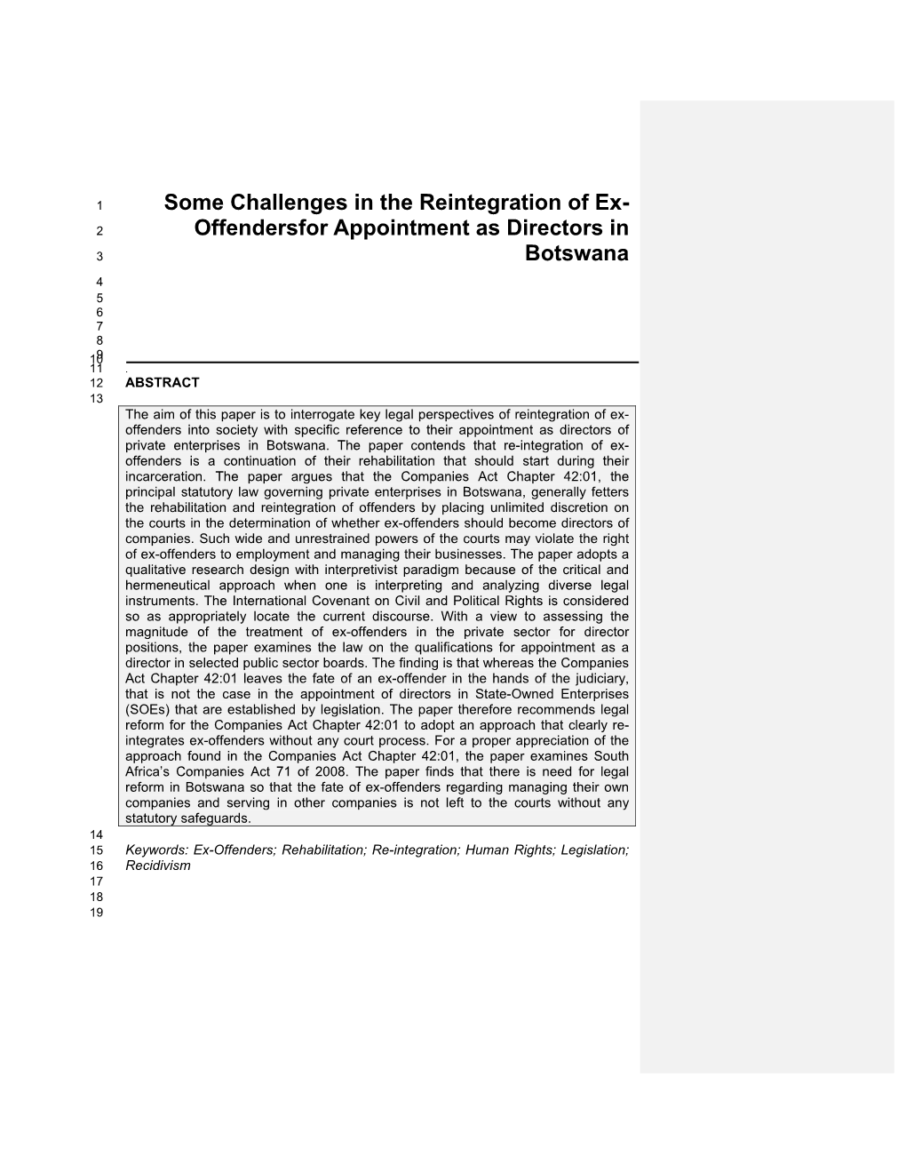 Some Challenges in the Reintegration of Ex- Offendersfor Appointment As