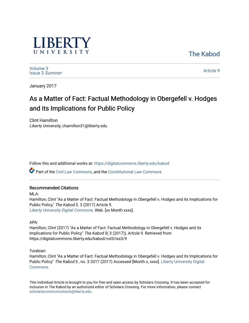 Factual Methodology in Obergefell V. Hodges and Its Implications for Public Policy