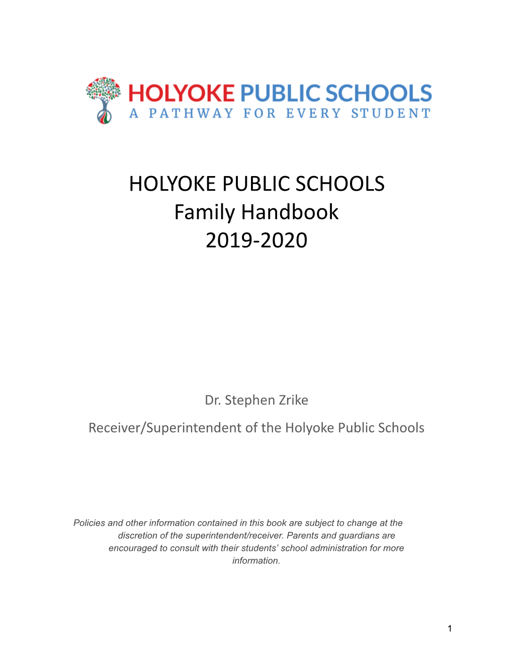HOLYOKE PUBLIC SCHOOLS Family Handbook 2019-2020