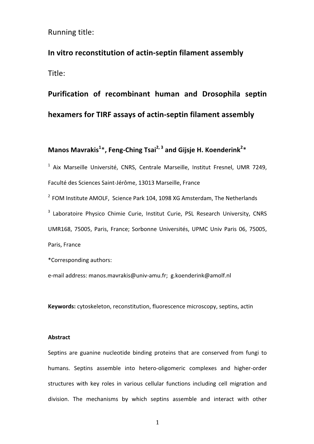 In Vitro Reconstitution of Actin-Septin Filament Assembly Title