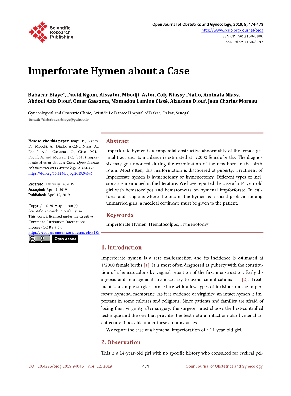 Imperforate Hymen About a Case