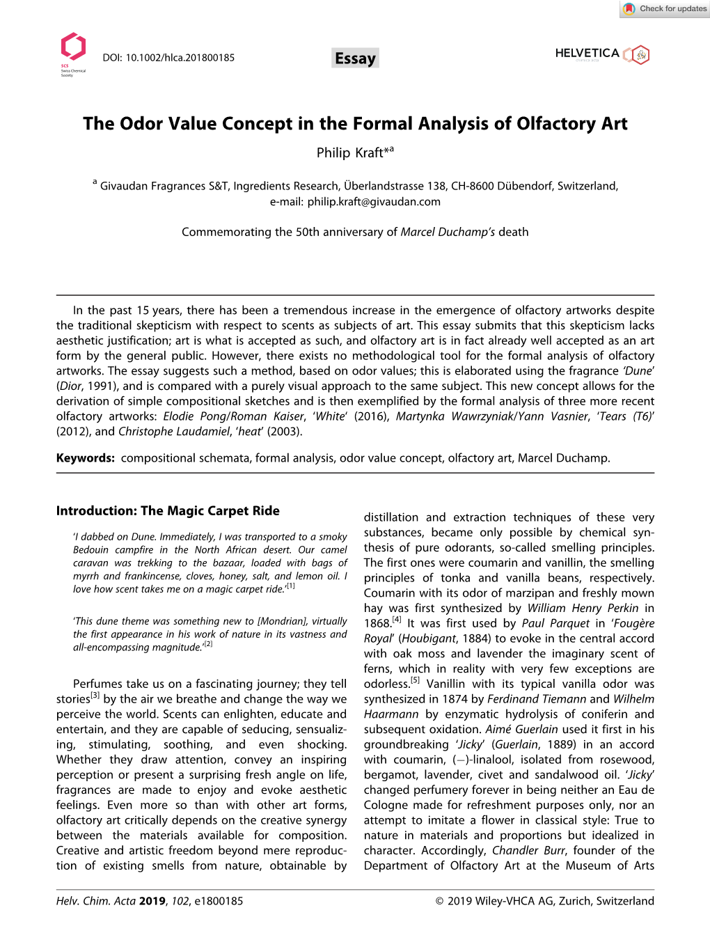 The Odor Value Concept in the Formal Analysis of Olfactory Art Philip Kraft*A