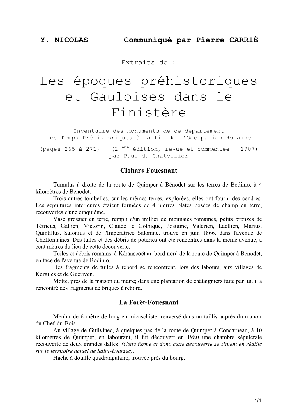 Les Époques Préhistoriques Et Gauloises Dans Le Finistère