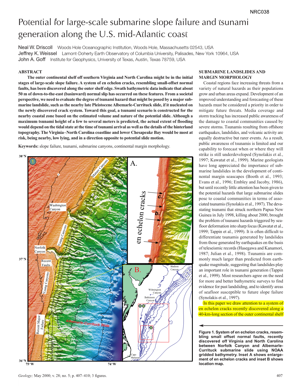 Potential for Large-Scale Submarine Slope Failure and Tsunami Generation Along the U.S