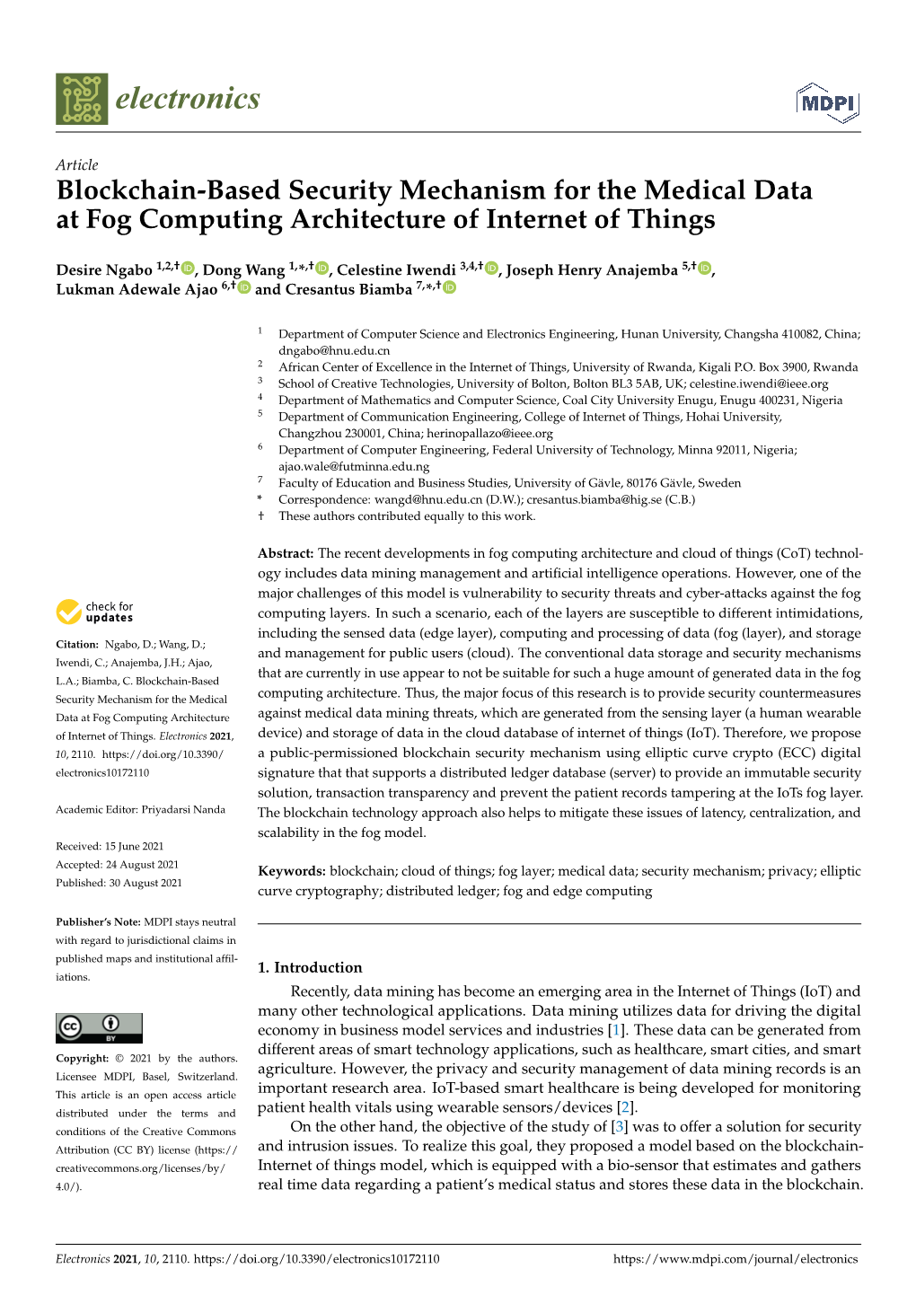 Blockchain-Based Security Mechanism for the Medical Data at Fog Computing Architecture of Internet of Things