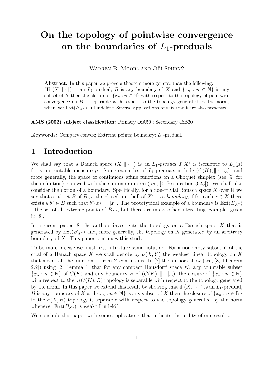 On the Topology of Pointwise Convergence on the Boundaries of L1-Preduals