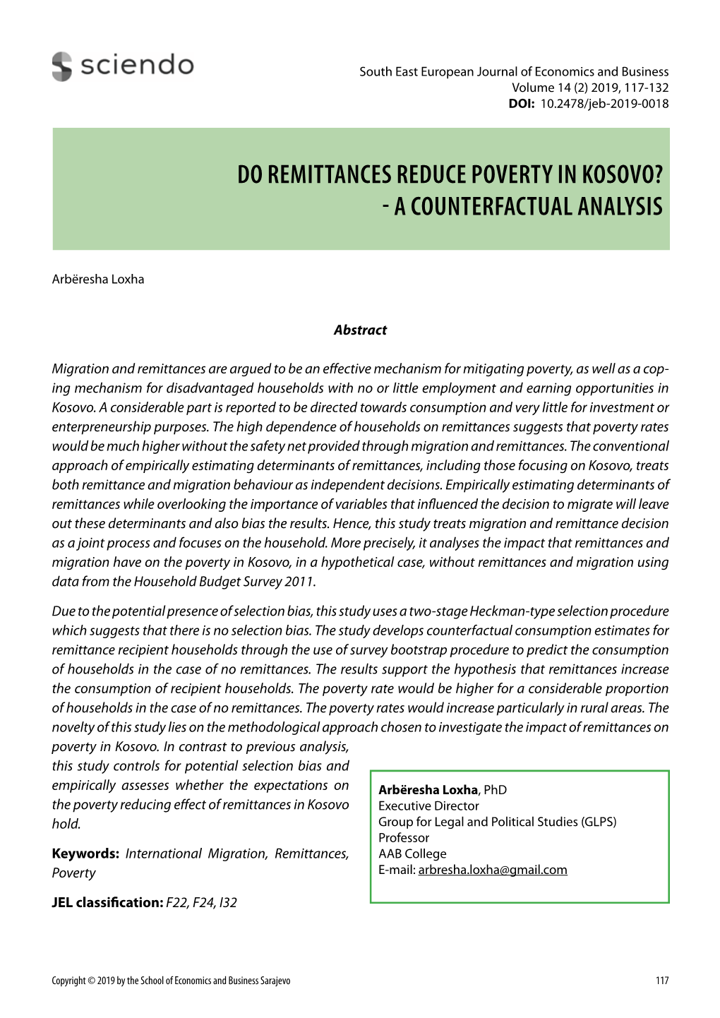Do Remittances Reduce Poverty in Kosovo? - a Counterfactual Analysis