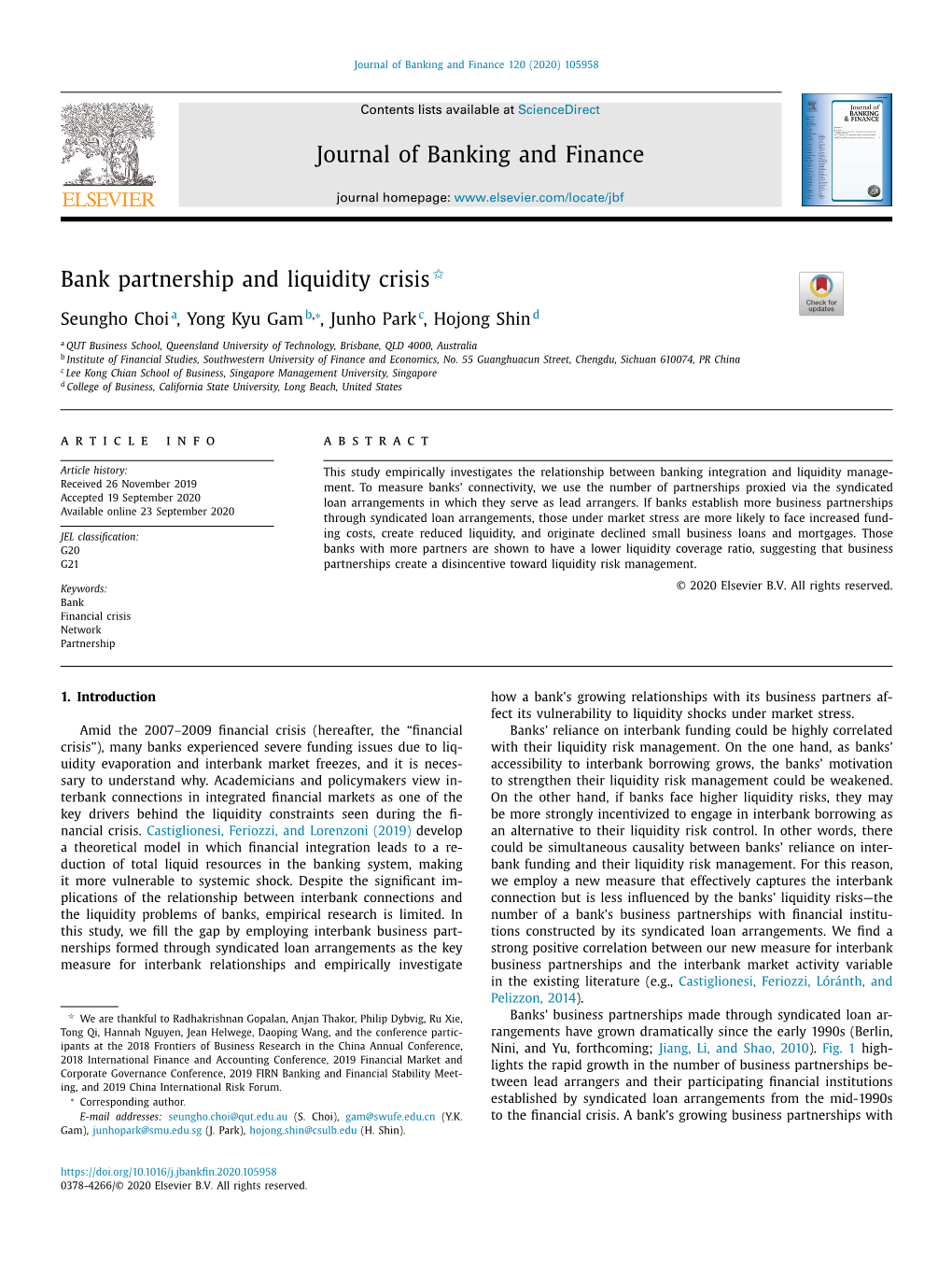 Bank Partnership and Liquidity Crisis