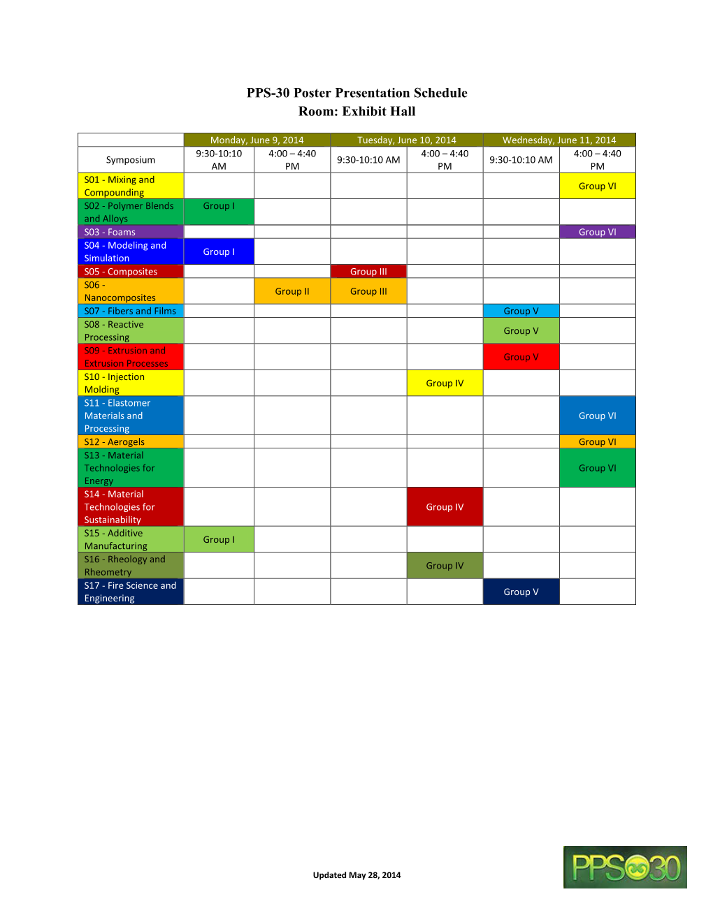 PPS-30 Poster Presentation Schedule Room: Exhibit Hall