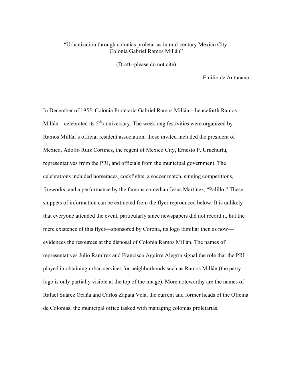 Urbanization Through Colonias Proletarias in Mid-Century Mexico City: Colonia Gabriel Ramos Millán”