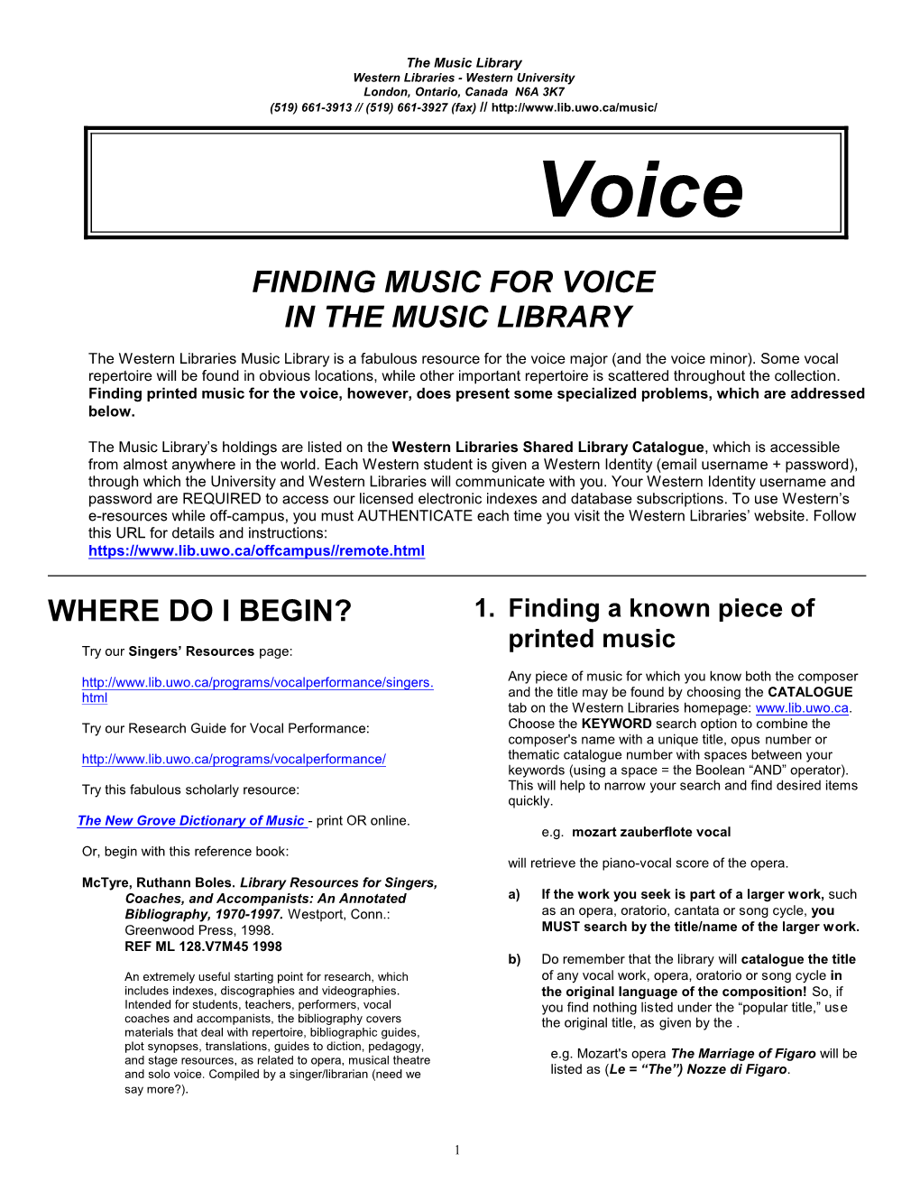 Finding Music for Voice in the Music Library Where Do I