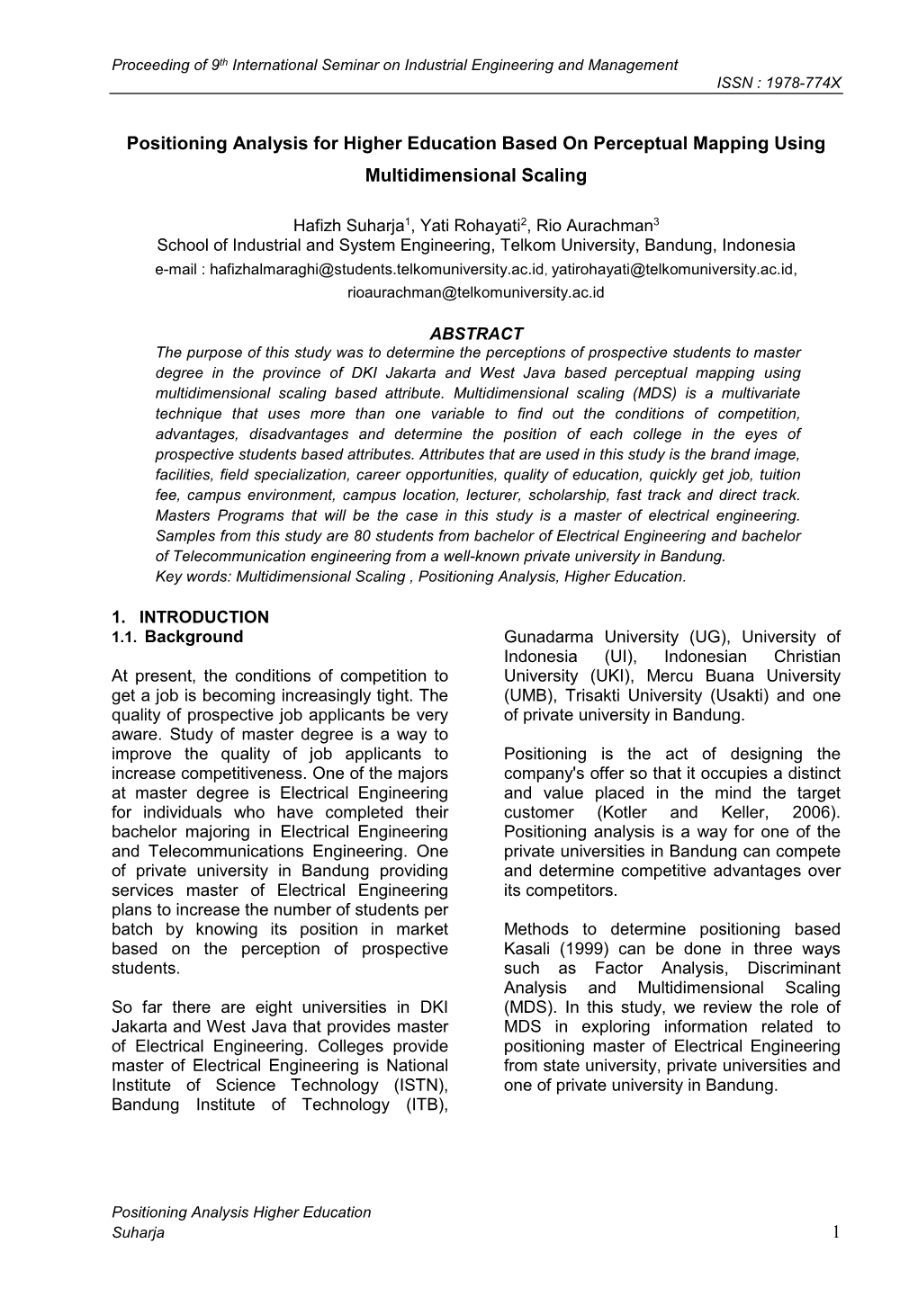 1 Positioning Analysis for Higher Education Based on Perceptual