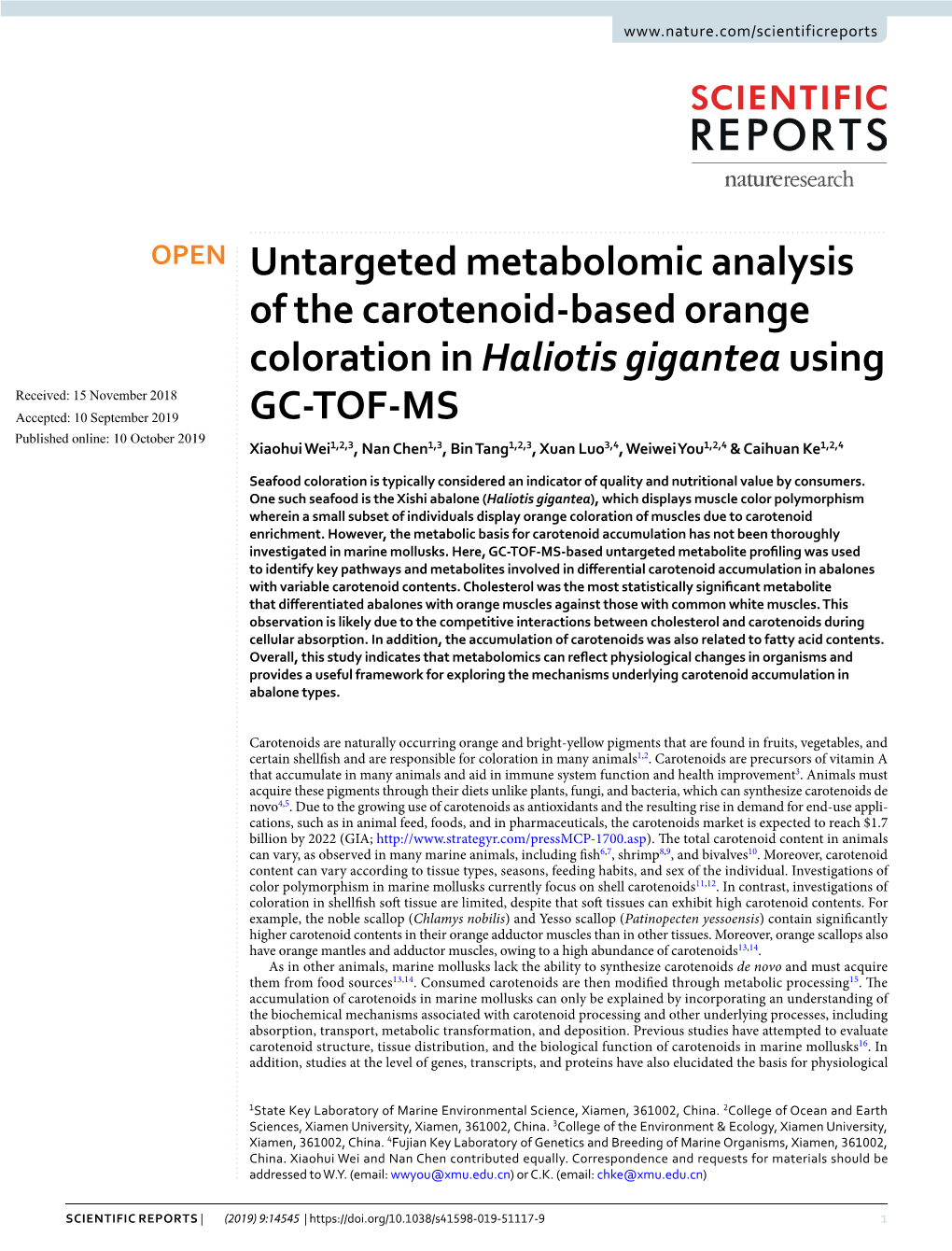 Untargeted Metabolomic Analysis of the Carotenoid-Based Orange