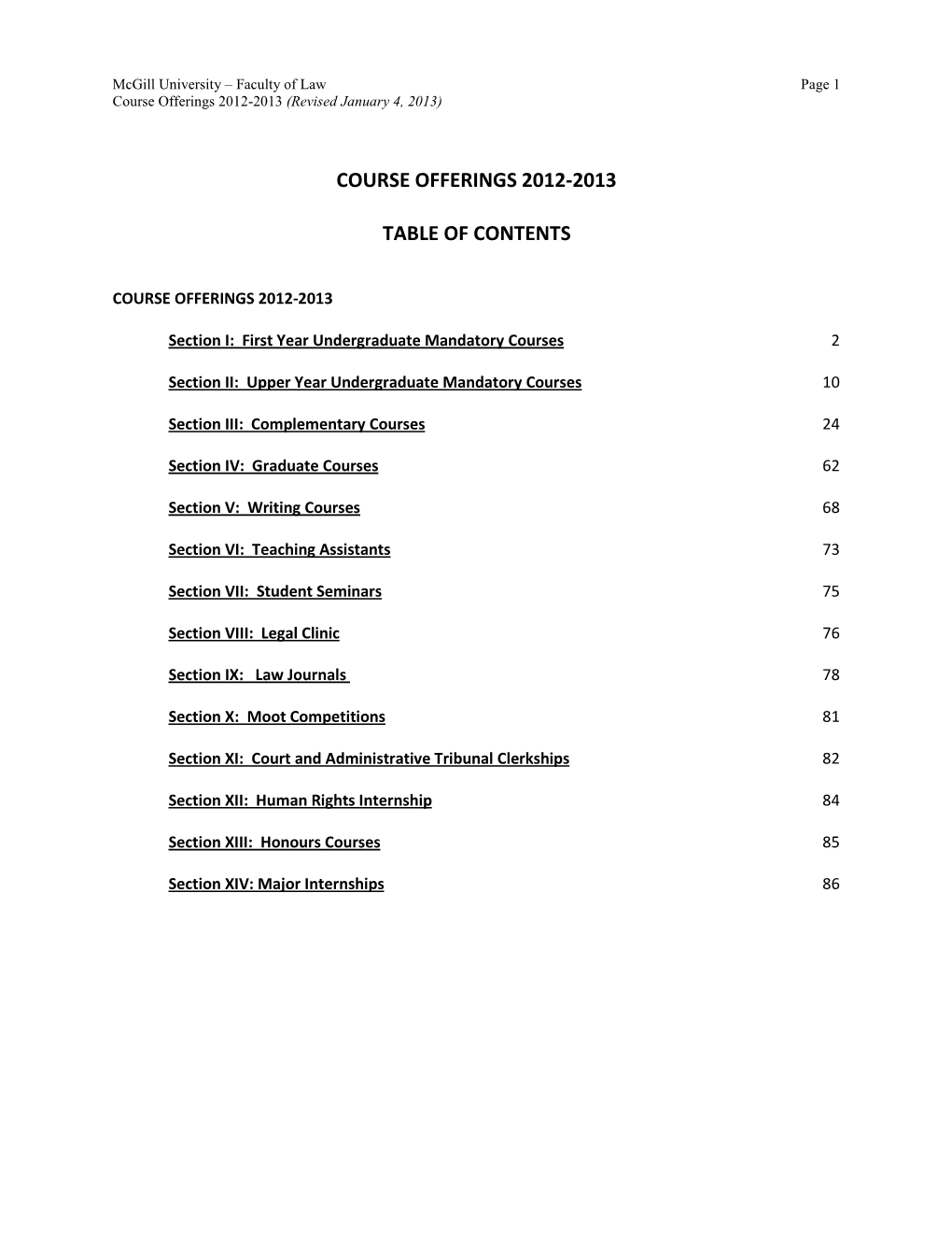 Course Offerings 2012-2013 Table Of