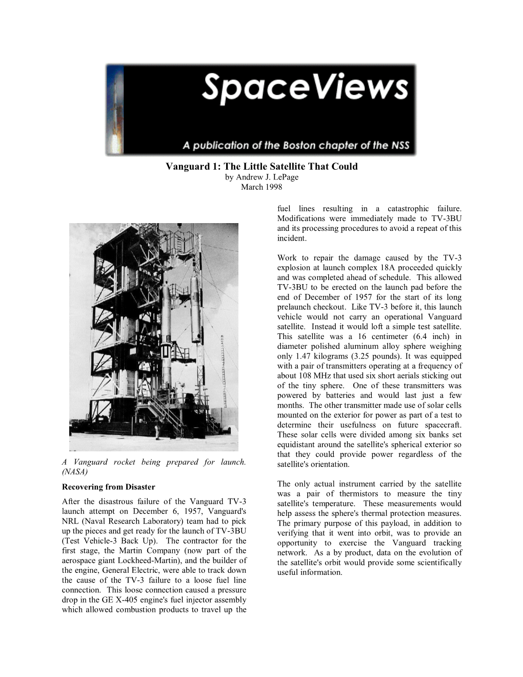 Vanguard 1: the Little Satellite That Could by Andrew J