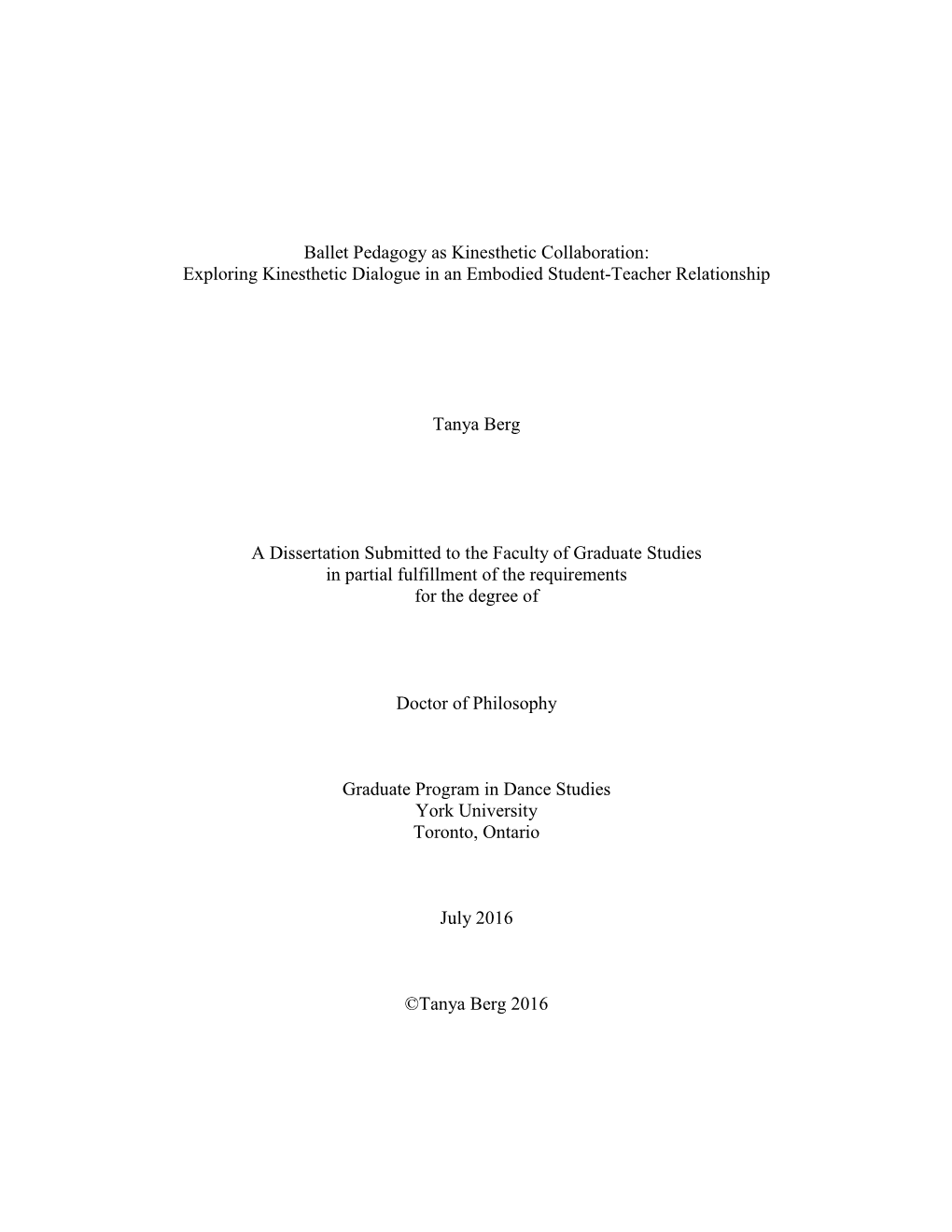 Exploring Kinesthetic Dialogue in an Embodied Student-Teacher Relationship Tanya