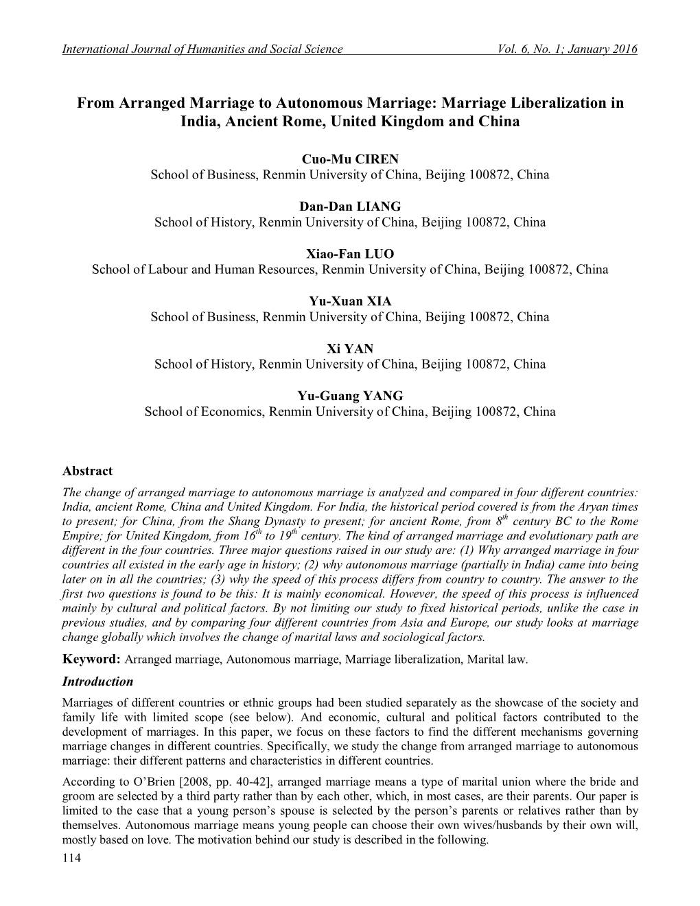 Marriage Liberalization in India, Ancient Rome, United Kingdom and China