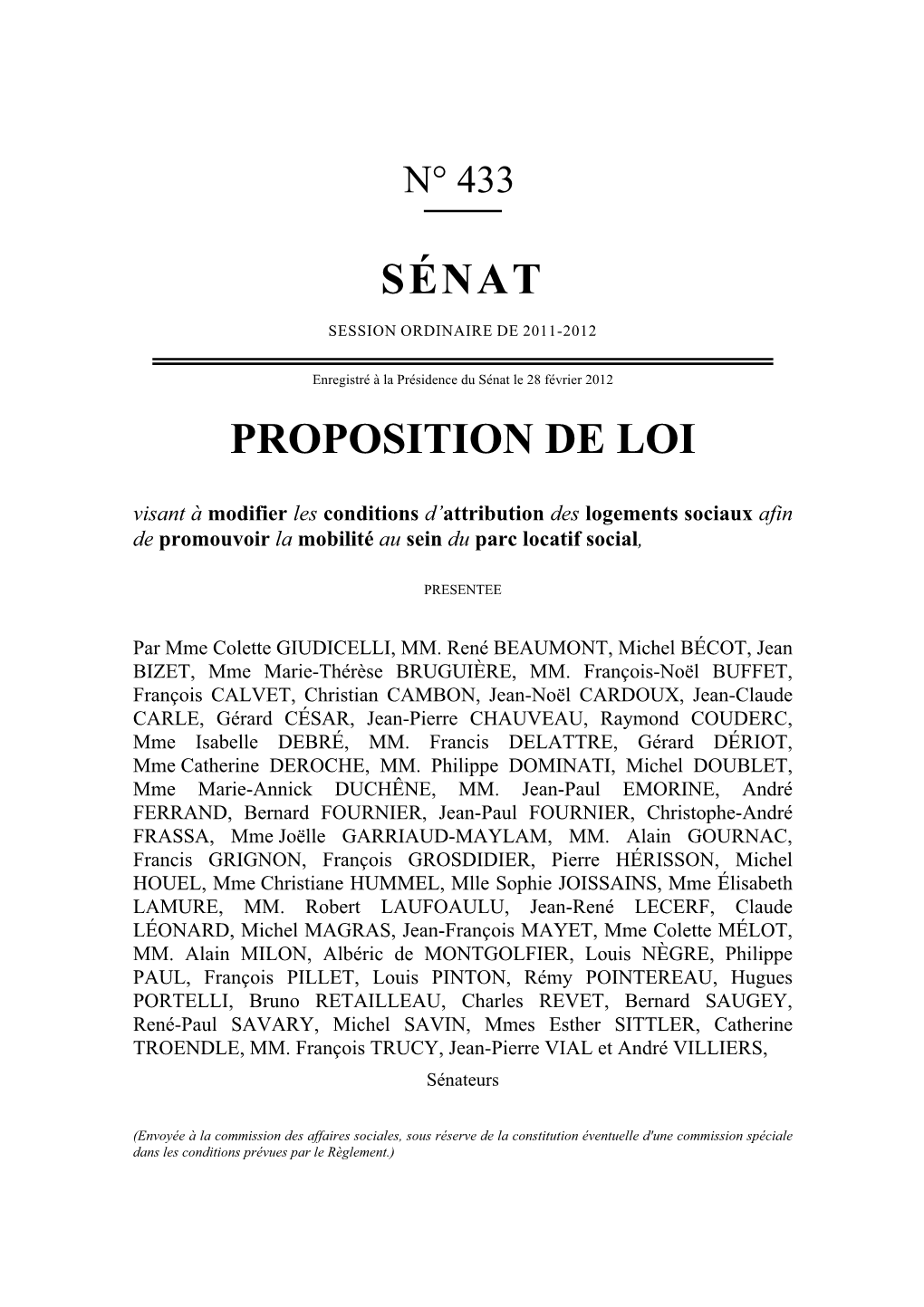 Sénat Proposition De