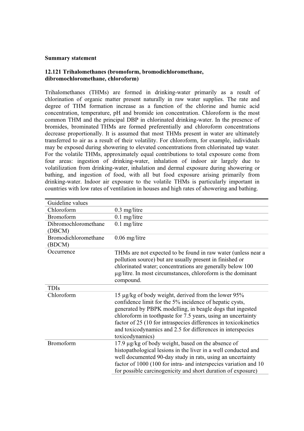 Summary Statement 12.121 Trihalomethanes (Bromoform