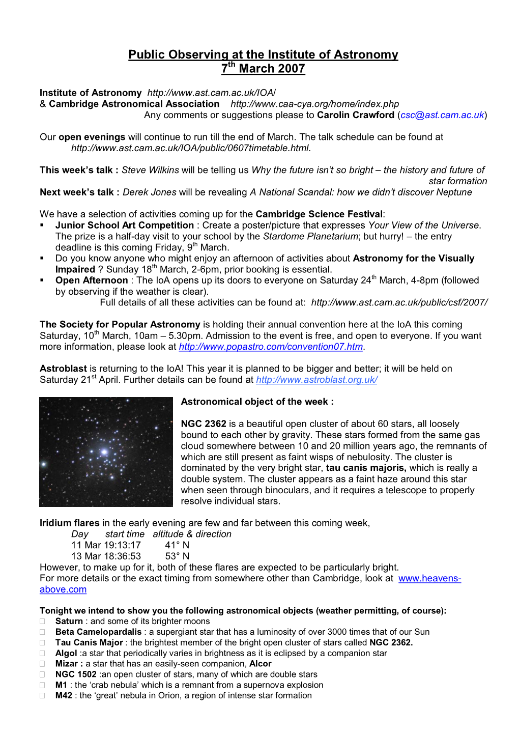 Standard Site Map; Info on Ioa and CAA with Phone Numbers Web