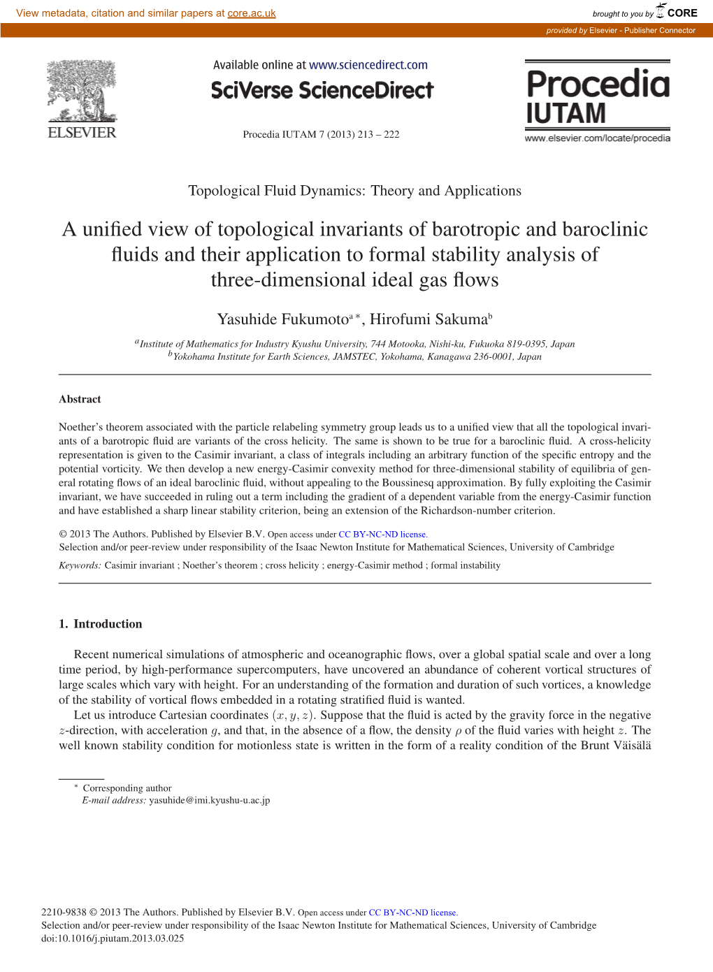 A Unified View of Topological Invariants of Barotropic And