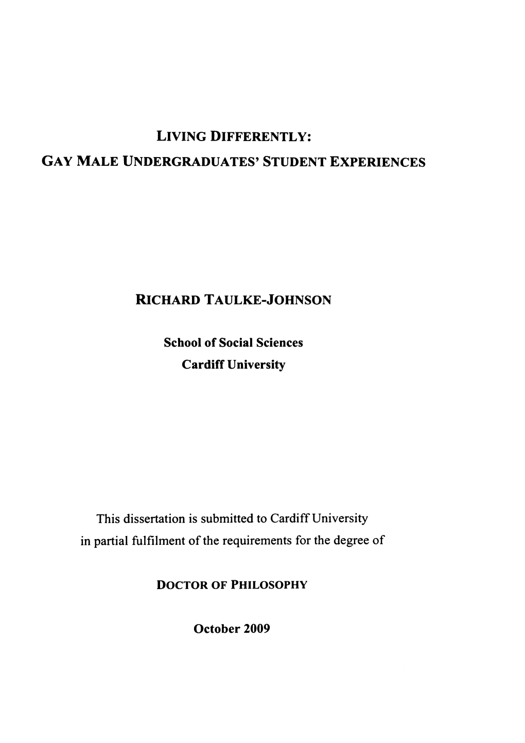 GAY MALE UNDERGRADUATES' STUDENT EXPERIENCES School