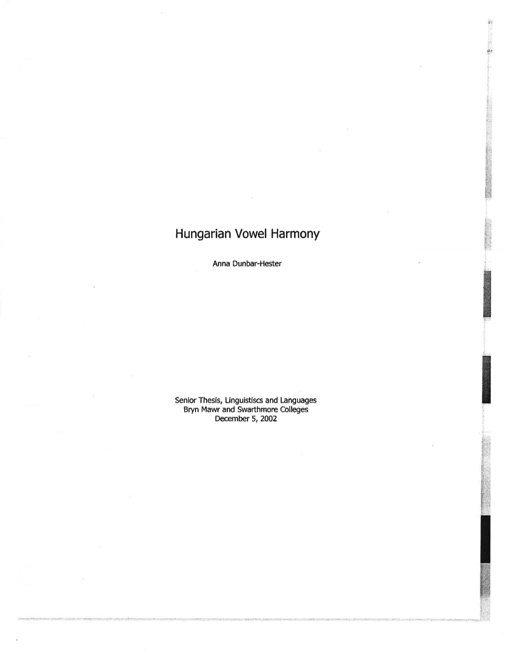 Hungarian Vowel Harmony