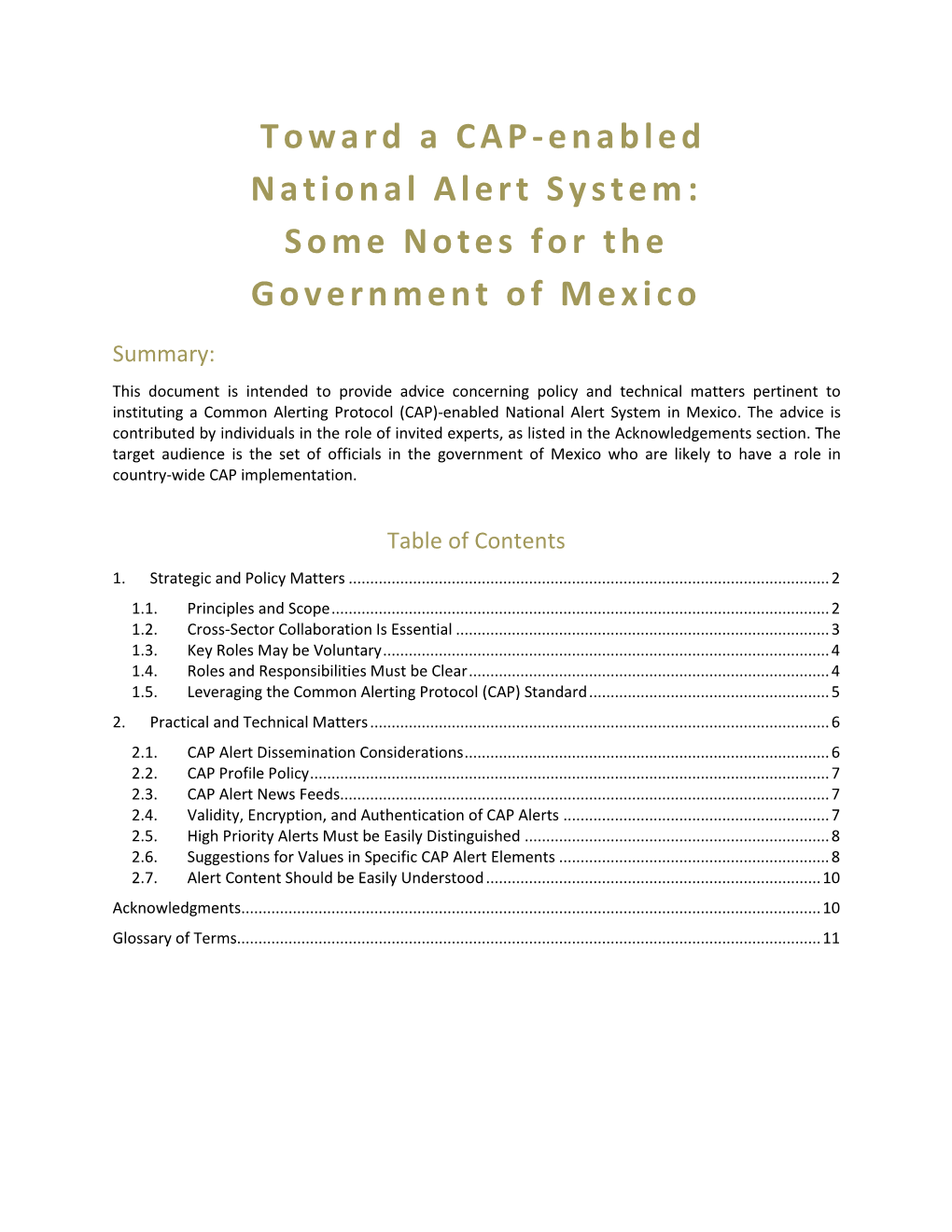 Toward a CAP-Enabled National Alert System : Some Notes for the Government of Mexico