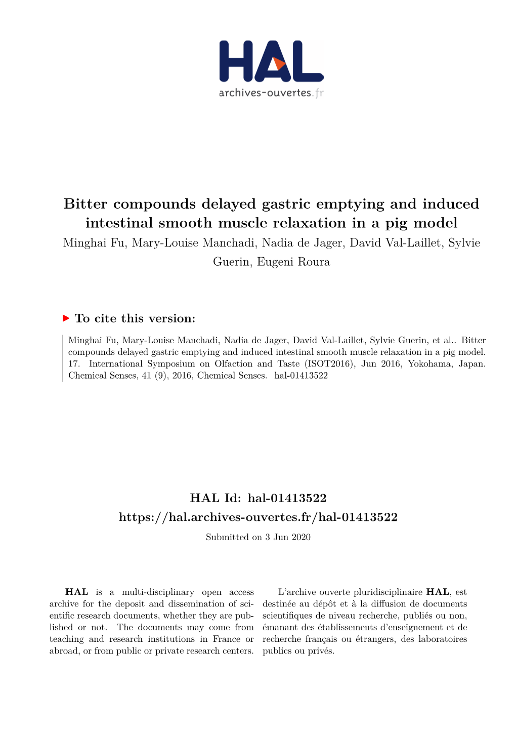 Bitter Compounds Delayed Gastric Emptying and Induced Intestinal