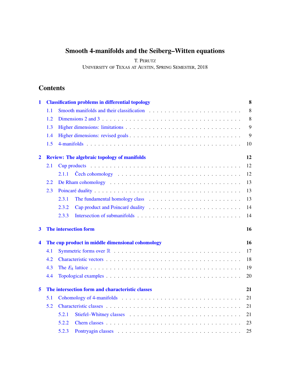 Smooth 4-Manifolds and the Seiberg–Witten Equations Contents