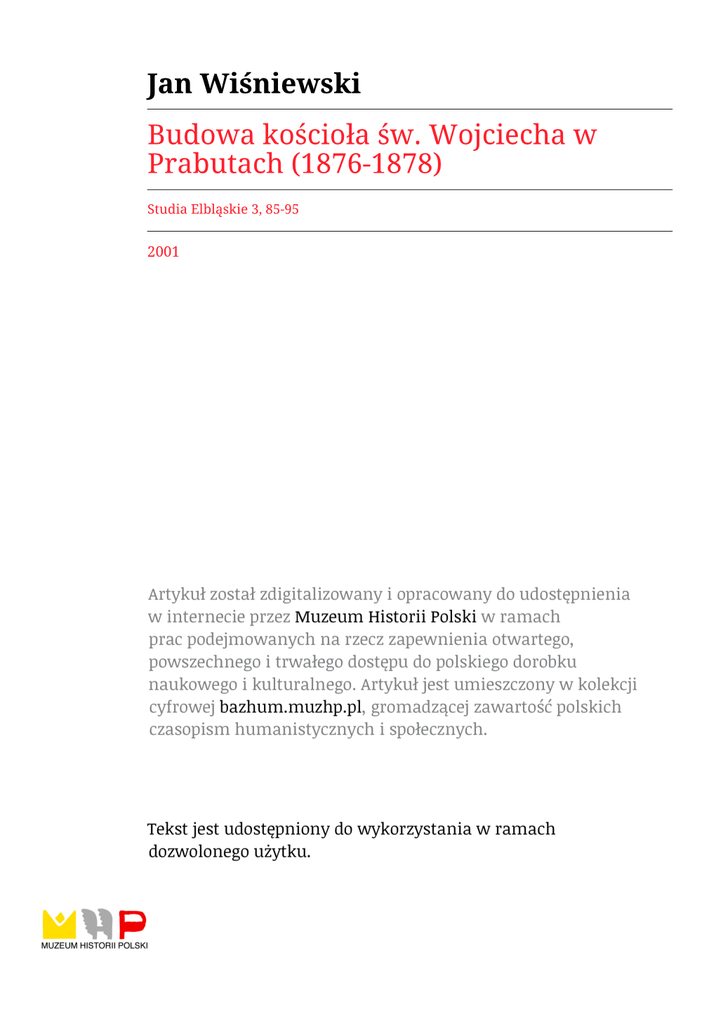 Budowa Kościoła Św. Wojciecha W Prabutach (1876-1878)