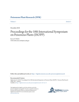 Proceedings for the 10Th International Symposium on Poisonous Plants (ISOPP)