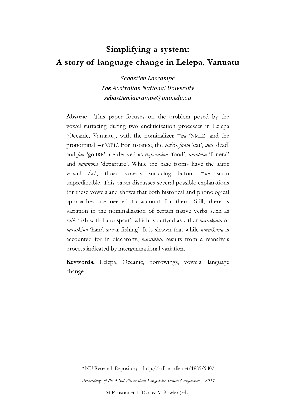 Simplifying a System: a Story of Language Change in Lelepa, Vanuatu