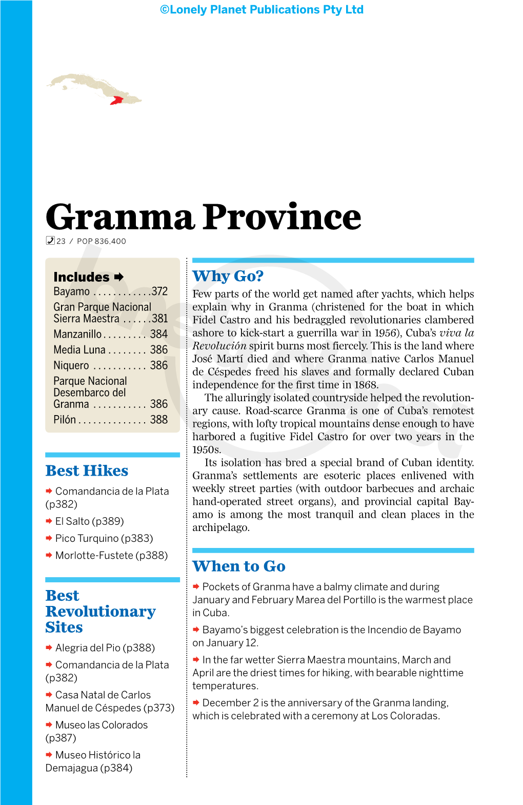 Granma Province ﻿Province Highlights (P 371