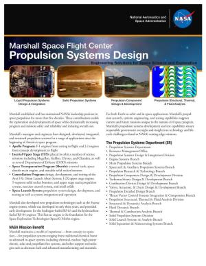 Marshall Space Flight Center Propulsion Systems Design Engineering Solutions for Space Science and Exploration