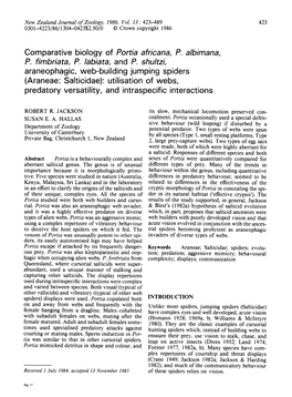Comparative Biology of Portia Africana, P. Albimana, P. Fimbriata, P