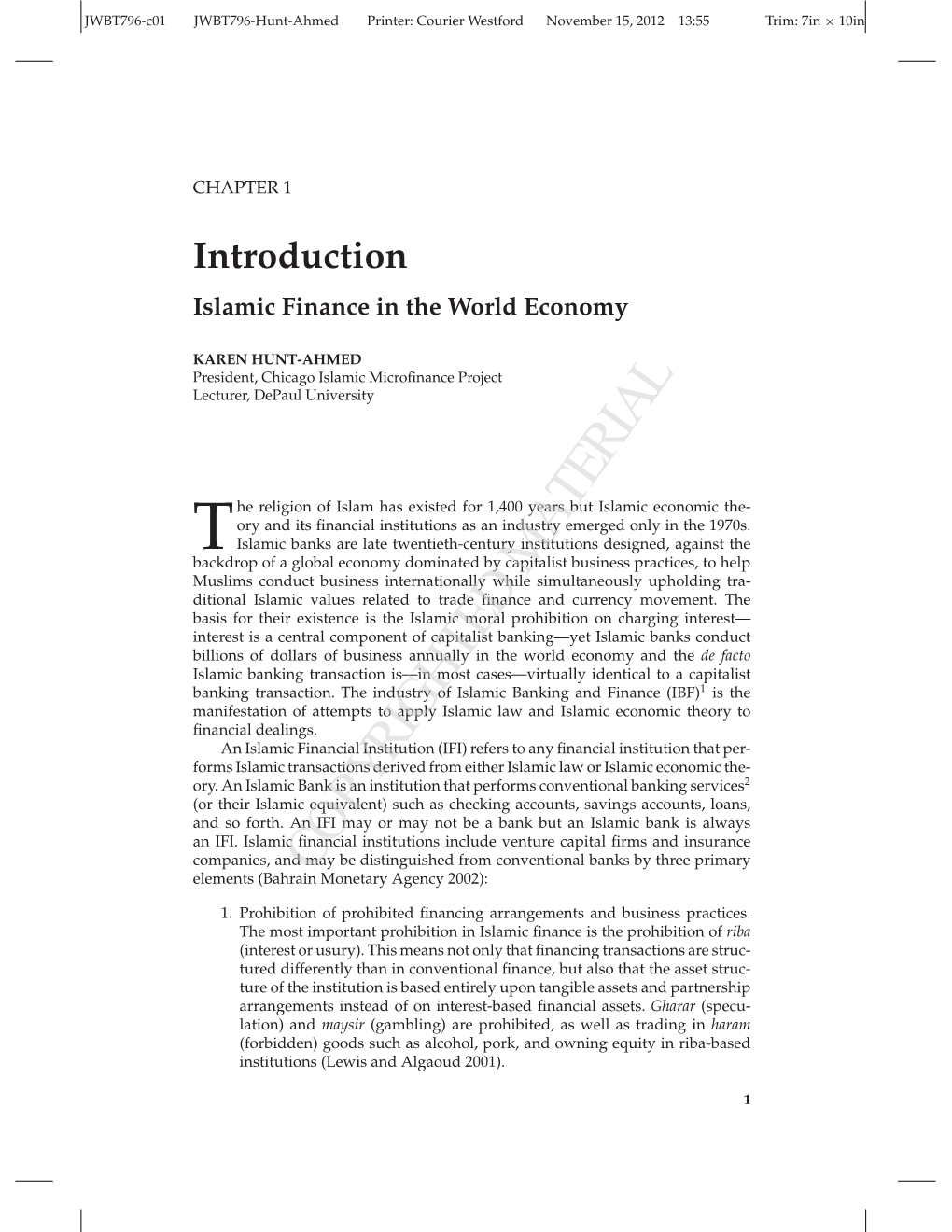 Introduction Islamic Finance in the World Economy