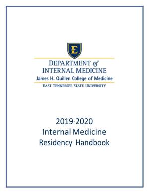 2019‐2020 Internal Medicine Residency Handbook Table of Contents Contacts