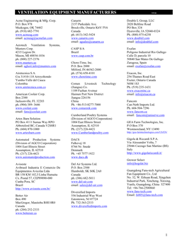 Ventilation Equipment Manufacturers 9/9/20