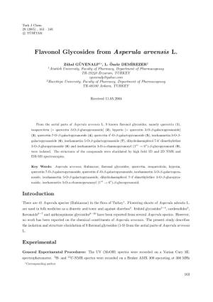 Flavonol Glycosides from Asperula Arvensis L