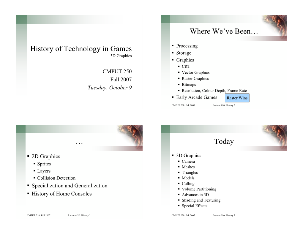 History of Technology in Games Where We've Been… … Today