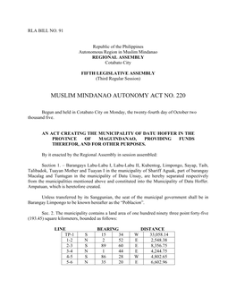 Muslim Mindanao Autonomy Act No. 220