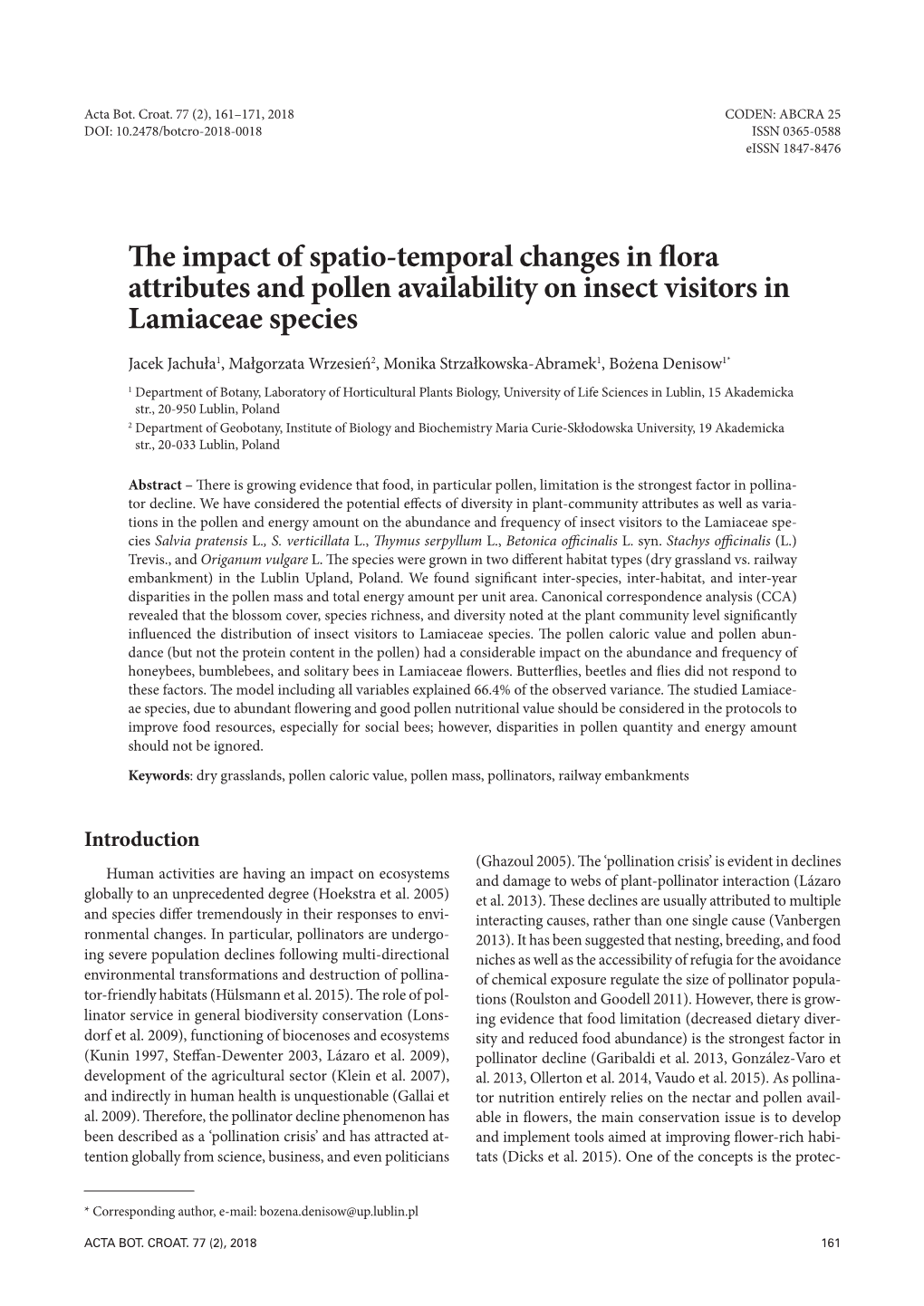 The Impact of Spatio-Temporal Changes in Flora Attributes and Pollen Availability on Insect Visitors in Lamiaceae Species